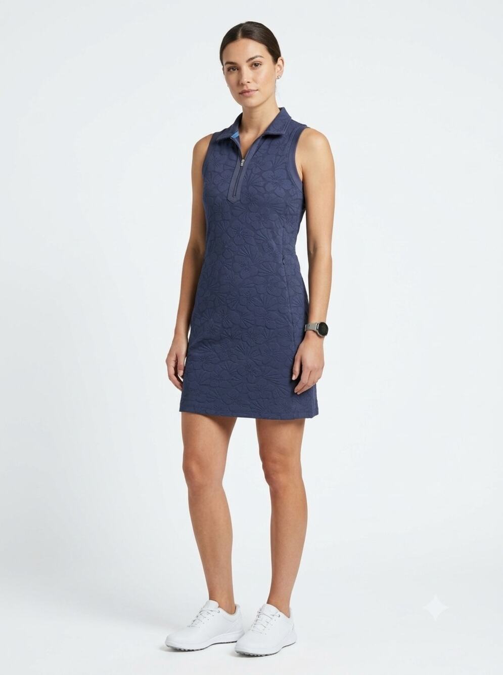 J. McLaughlin Daffy Dress Women's S Navy Blue Beach Blossom Floral Jacquard Golf